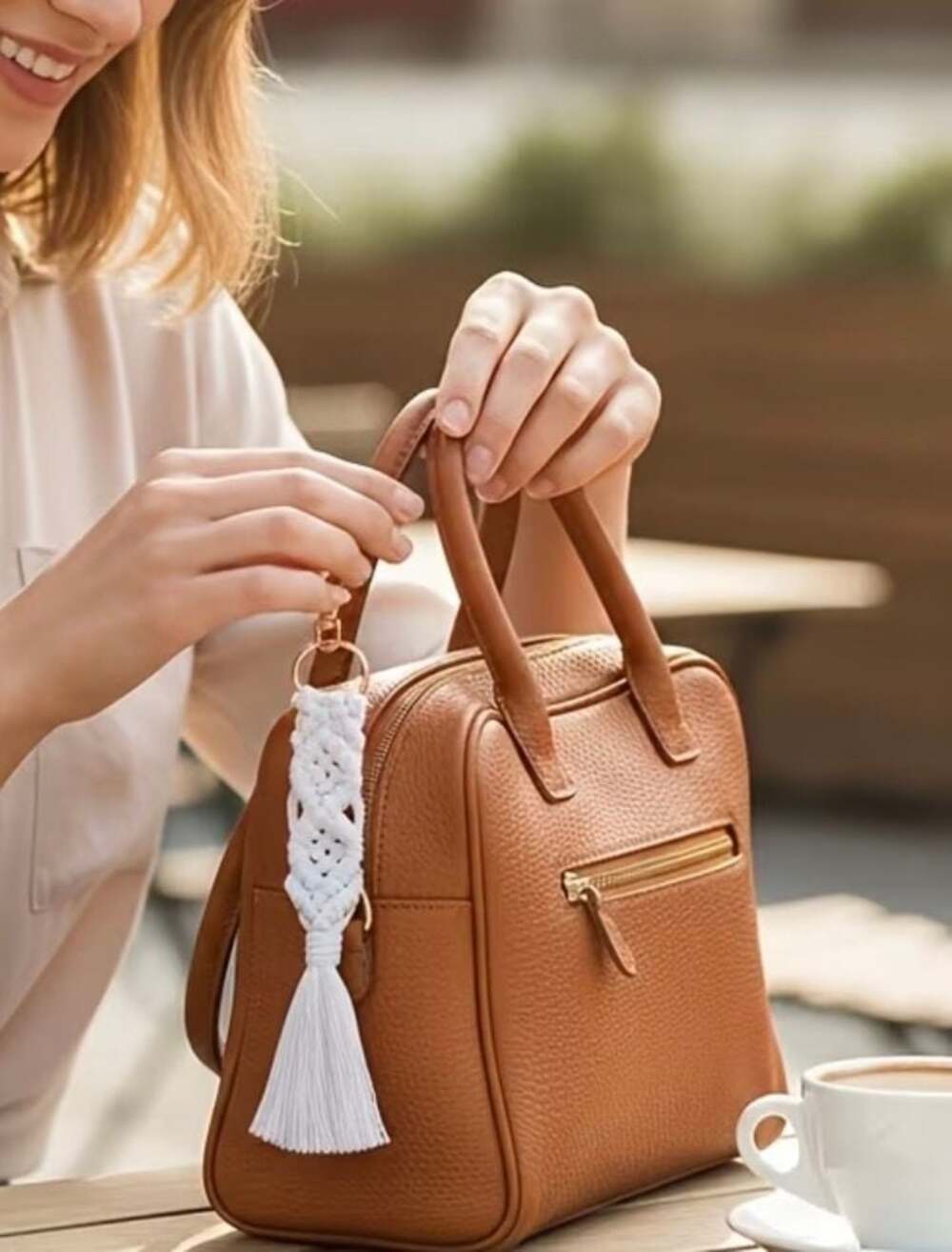 Handmade Macrame Tassel Keychain Geometric Bag Charm